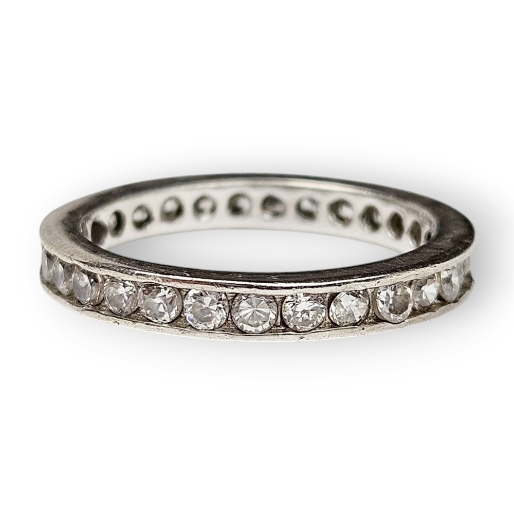 Sterling CZ Eternity Band Ring Channel Set Cubic Zirconia 925 Silver Size 8 4MM